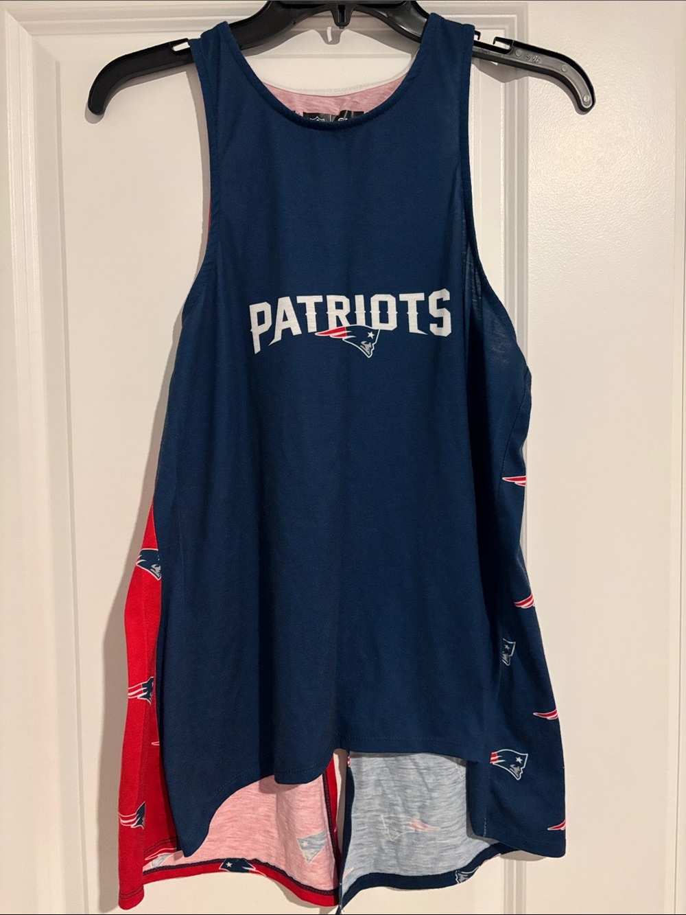 NFL Patriots Navy Blue and Red Tank Top with Tie Back